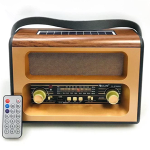GOLON RX-BT88SQ Vintage Wooden Radio with Bluetooth & Solar Charging